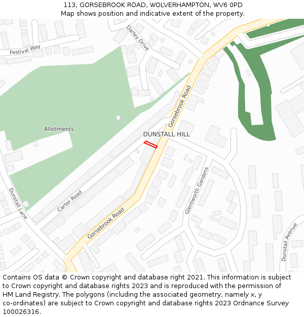 113, GORSEBROOK ROAD, WOLVERHAMPTON, WV6 0PD: Location map and indicative extent of plot