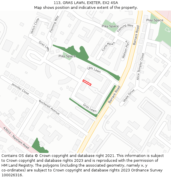 113, GRAS LAWN, EXETER, EX2 4SA: Location map and indicative extent of plot
