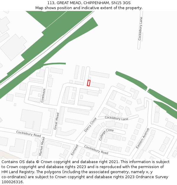 113, GREAT MEAD, CHIPPENHAM, SN15 3GS: Location map and indicative extent of plot