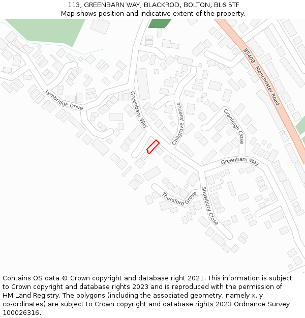 113, GREENBARN WAY, BLACKROD, BOLTON, BL6 5TF: Location map and indicative extent of plot