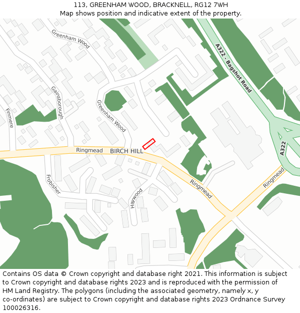 113, GREENHAM WOOD, BRACKNELL, RG12 7WH: Location map and indicative extent of plot
