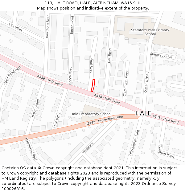 113, HALE ROAD, HALE, ALTRINCHAM, WA15 9HL: Location map and indicative extent of plot