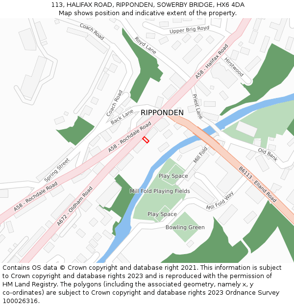 113, HALIFAX ROAD, RIPPONDEN, SOWERBY BRIDGE, HX6 4DA: Location map and indicative extent of plot