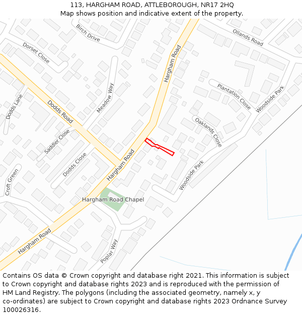 113, HARGHAM ROAD, ATTLEBOROUGH, NR17 2HQ: Location map and indicative extent of plot