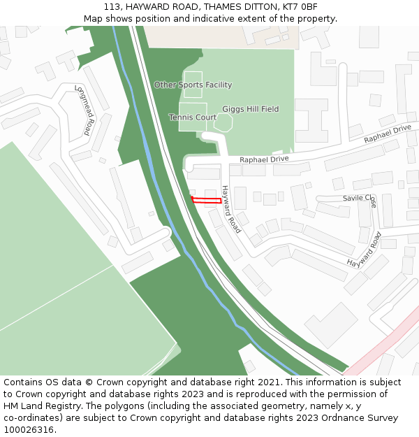 113, HAYWARD ROAD, THAMES DITTON, KT7 0BF: Location map and indicative extent of plot