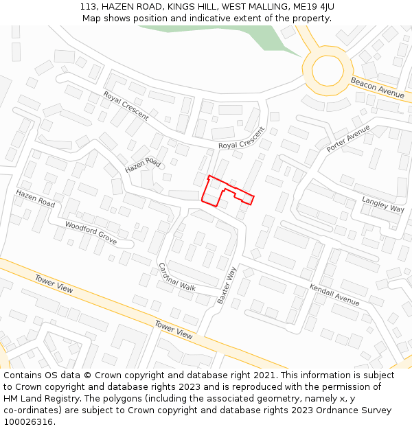 113, HAZEN ROAD, KINGS HILL, WEST MALLING, ME19 4JU: Location map and indicative extent of plot