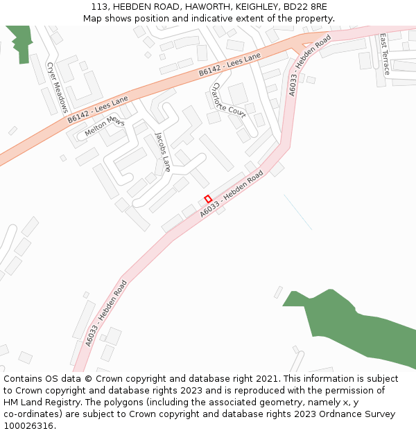 113, HEBDEN ROAD, HAWORTH, KEIGHLEY, BD22 8RE: Location map and indicative extent of plot
