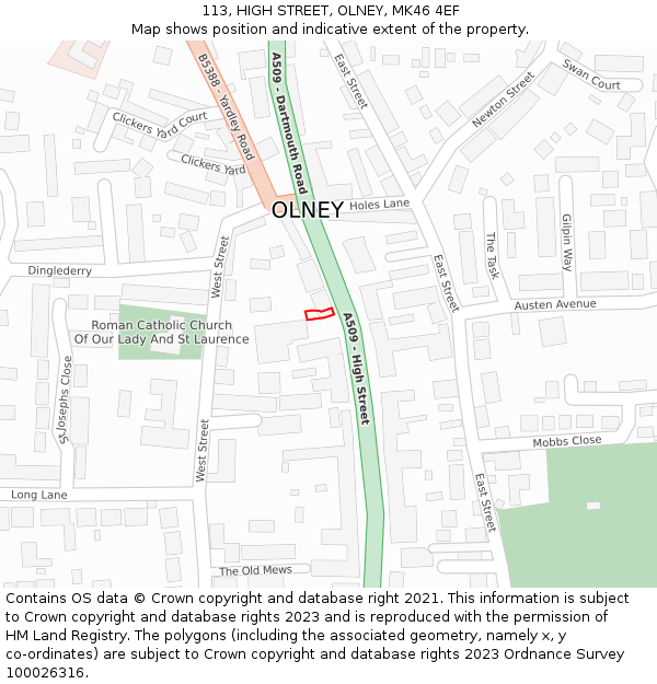 113, HIGH STREET, OLNEY, MK46 4EF: Location map and indicative extent of plot