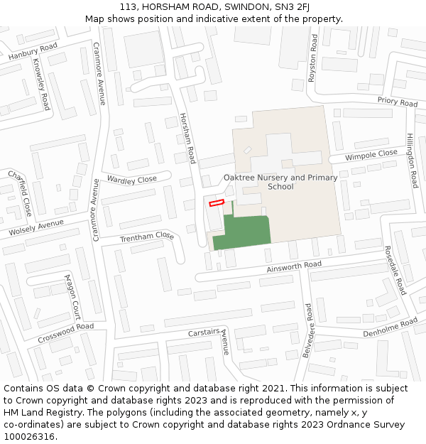 113, HORSHAM ROAD, SWINDON, SN3 2FJ: Location map and indicative extent of plot