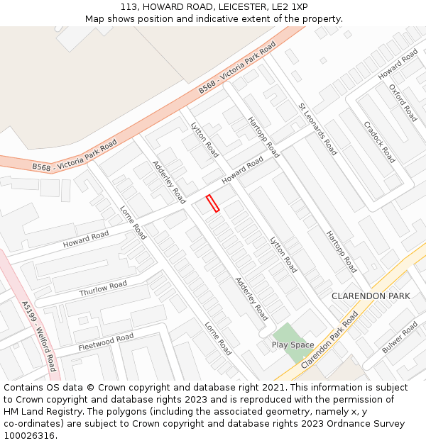 113, HOWARD ROAD, LEICESTER, LE2 1XP: Location map and indicative extent of plot