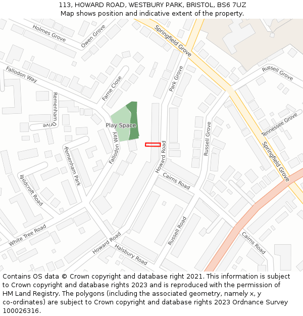 113, HOWARD ROAD, WESTBURY PARK, BRISTOL, BS6 7UZ: Location map and indicative extent of plot
