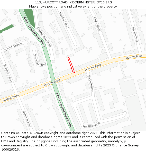 113, HURCOTT ROAD, KIDDERMINSTER, DY10 2RG: Location map and indicative extent of plot