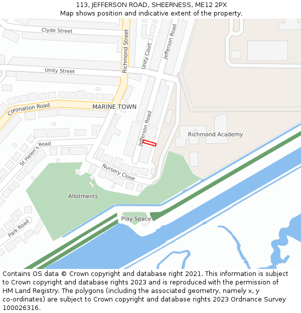 113, JEFFERSON ROAD, SHEERNESS, ME12 2PX: Location map and indicative extent of plot