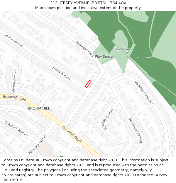 113, JERSEY AVENUE, BRISTOL, BS4 4QX: Location map and indicative extent of plot