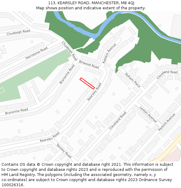 113, KEARSLEY ROAD, MANCHESTER, M8 4QJ: Location map and indicative extent of plot