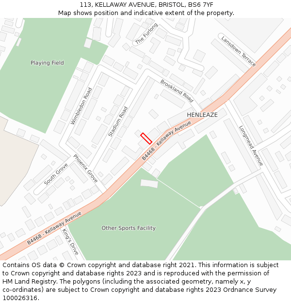 113, KELLAWAY AVENUE, BRISTOL, BS6 7YF: Location map and indicative extent of plot