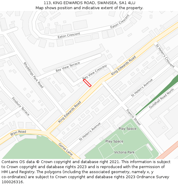113, KING EDWARDS ROAD, SWANSEA, SA1 4LU: Location map and indicative extent of plot