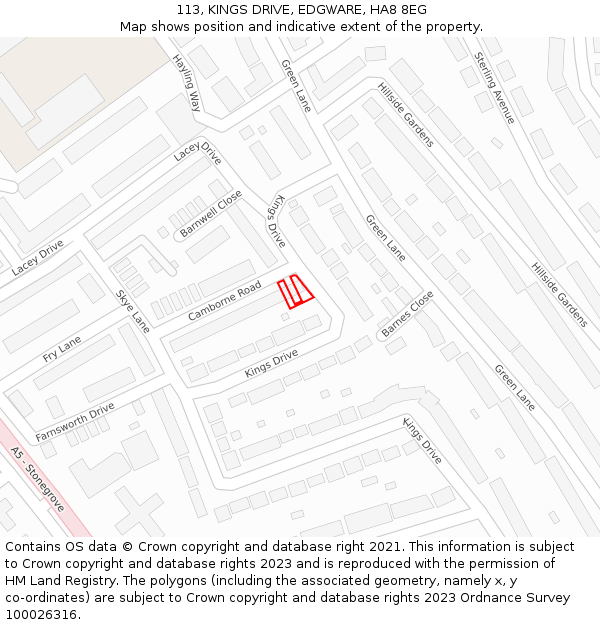 113, KINGS DRIVE, EDGWARE, HA8 8EG: Location map and indicative extent of plot