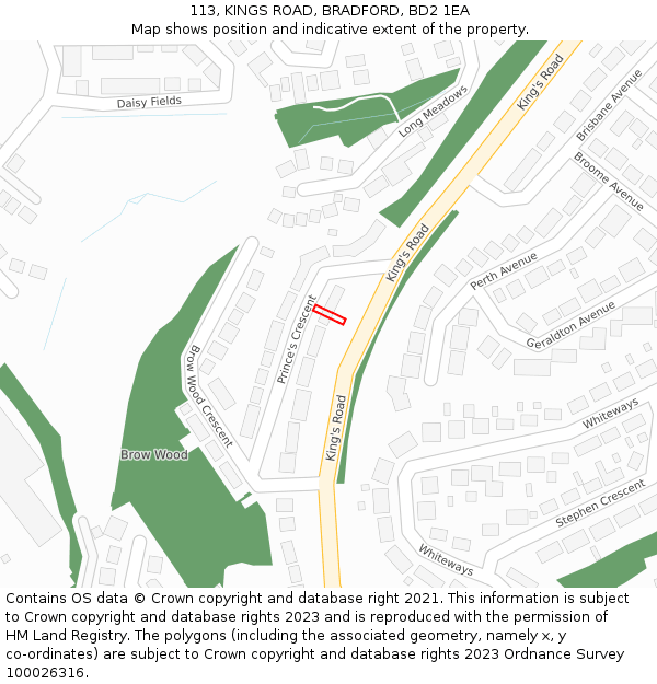 113, KINGS ROAD, BRADFORD, BD2 1EA: Location map and indicative extent of plot