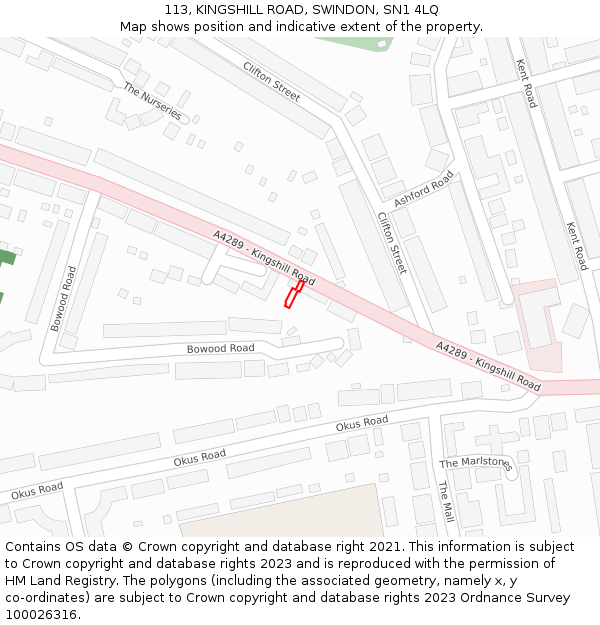 113, KINGSHILL ROAD, SWINDON, SN1 4LQ: Location map and indicative extent of plot