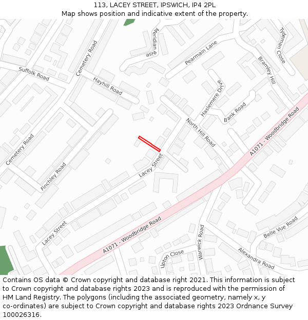 113, LACEY STREET, IPSWICH, IP4 2PL: Location map and indicative extent of plot