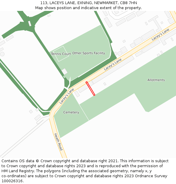 113, LACEYS LANE, EXNING, NEWMARKET, CB8 7HN: Location map and indicative extent of plot