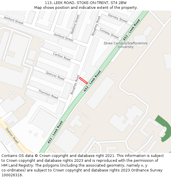113, LEEK ROAD, STOKE-ON-TRENT, ST4 2BW: Location map and indicative extent of plot