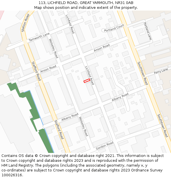 113, LICHFIELD ROAD, GREAT YARMOUTH, NR31 0AB: Location map and indicative extent of plot