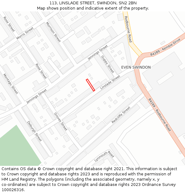 113, LINSLADE STREET, SWINDON, SN2 2BN: Location map and indicative extent of plot
