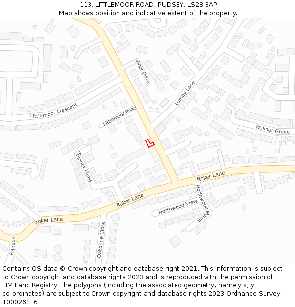 113, LITTLEMOOR ROAD, PUDSEY, LS28 8AP: Location map and indicative extent of plot