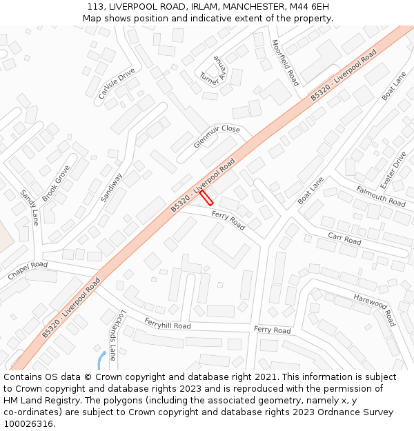 113, LIVERPOOL ROAD, IRLAM, MANCHESTER, M44 6EH: Location map and indicative extent of plot