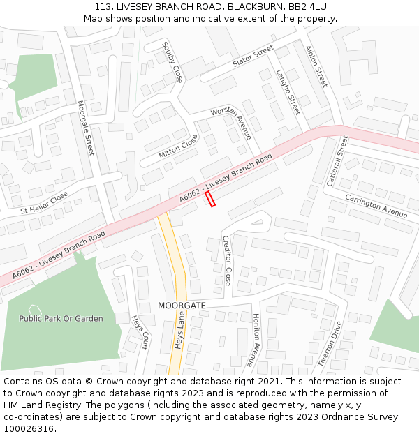 113, LIVESEY BRANCH ROAD, BLACKBURN, BB2 4LU: Location map and indicative extent of plot