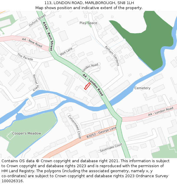 113, LONDON ROAD, MARLBOROUGH, SN8 1LH: Location map and indicative extent of plot