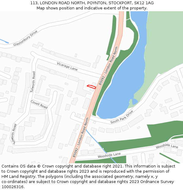 113, LONDON ROAD NORTH, POYNTON, STOCKPORT, SK12 1AG: Location map and indicative extent of plot