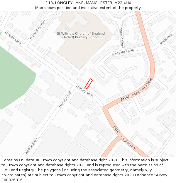 113, LONGLEY LANE, MANCHESTER, M22 4HX: Location map and indicative extent of plot