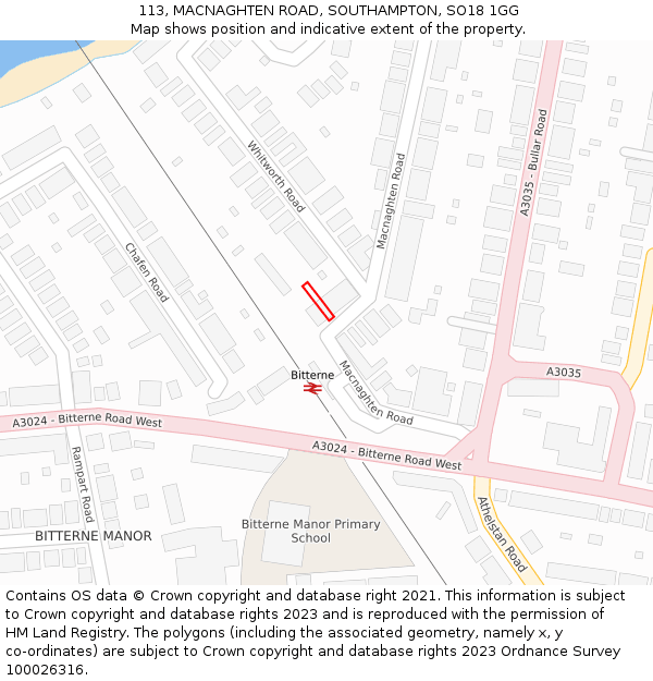 113, MACNAGHTEN ROAD, SOUTHAMPTON, SO18 1GG: Location map and indicative extent of plot