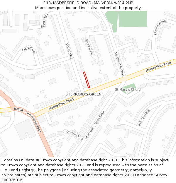 113, MADRESFIELD ROAD, MALVERN, WR14 2NP: Location map and indicative extent of plot