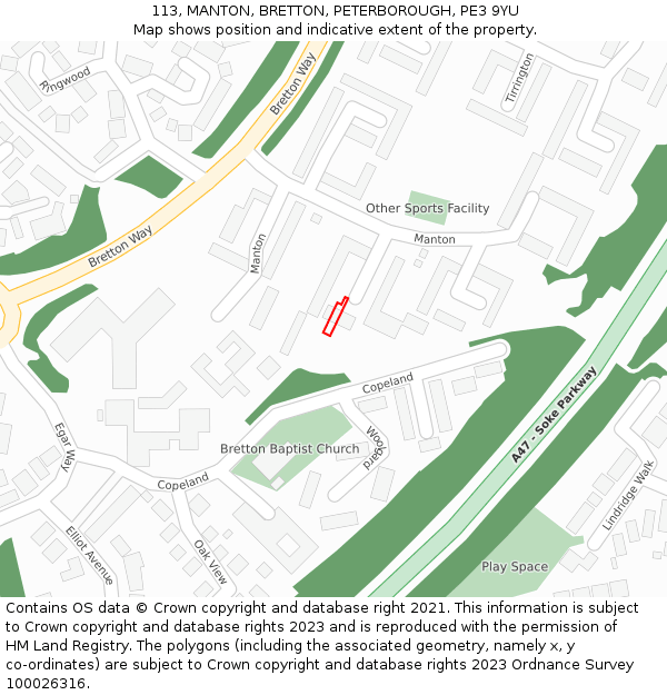 113, MANTON, BRETTON, PETERBOROUGH, PE3 9YU: Location map and indicative extent of plot