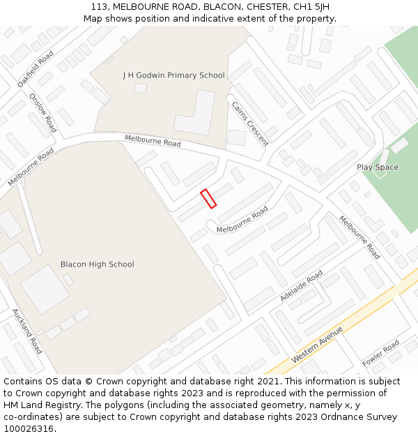 113, MELBOURNE ROAD, BLACON, CHESTER, CH1 5JH: Location map and indicative extent of plot