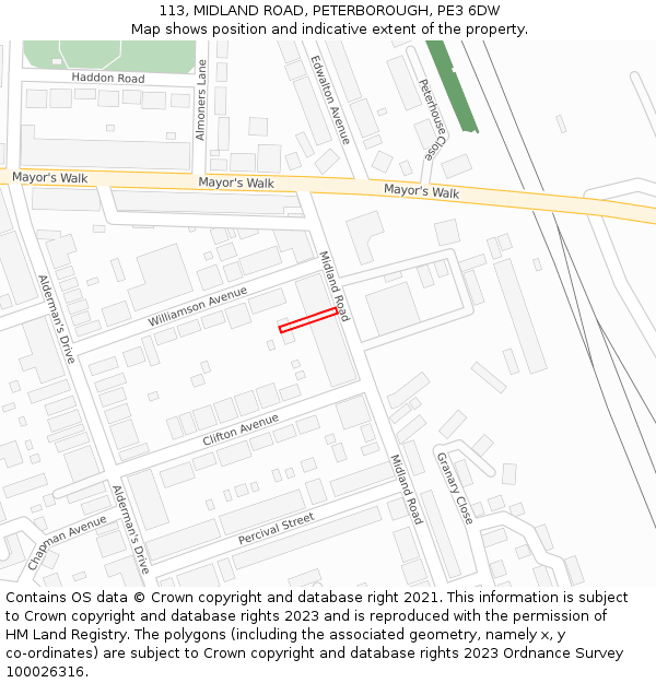 113, MIDLAND ROAD, PETERBOROUGH, PE3 6DW: Location map and indicative extent of plot
