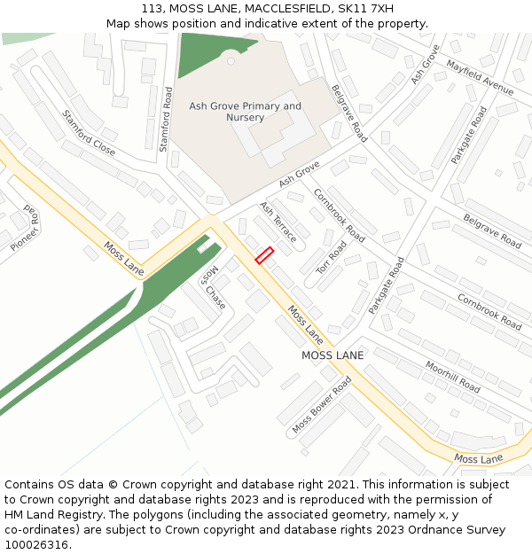 113, MOSS LANE, MACCLESFIELD, SK11 7XH: Location map and indicative extent of plot