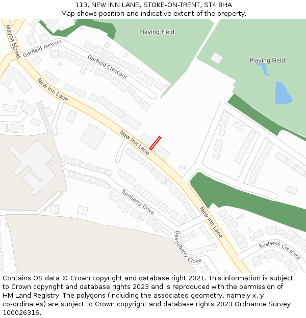 113, NEW INN LANE, STOKE-ON-TRENT, ST4 8HA: Location map and indicative extent of plot