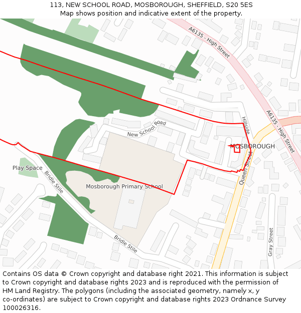 113, NEW SCHOOL ROAD, MOSBOROUGH, SHEFFIELD, S20 5ES: Location map and indicative extent of plot