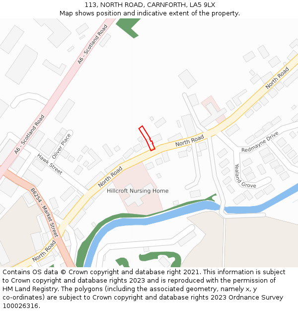 113, NORTH ROAD, CARNFORTH, LA5 9LX: Location map and indicative extent of plot