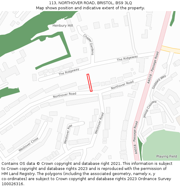 113, NORTHOVER ROAD, BRISTOL, BS9 3LQ: Location map and indicative extent of plot