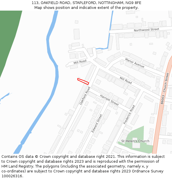 113, OAKFIELD ROAD, STAPLEFORD, NOTTINGHAM, NG9 8FE: Location map and indicative extent of plot