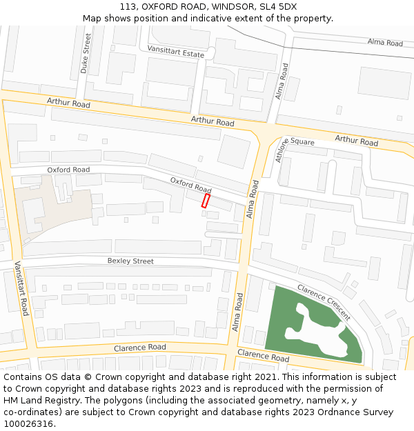 113, OXFORD ROAD, WINDSOR, SL4 5DX: Location map and indicative extent of plot