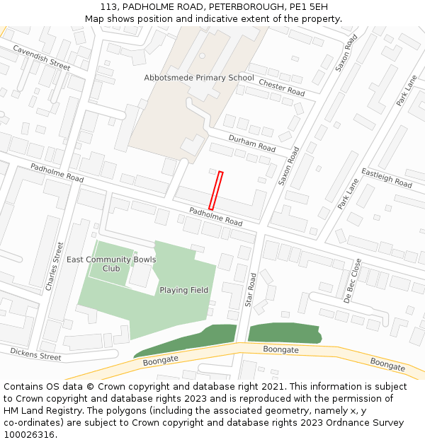 113, PADHOLME ROAD, PETERBOROUGH, PE1 5EH: Location map and indicative extent of plot