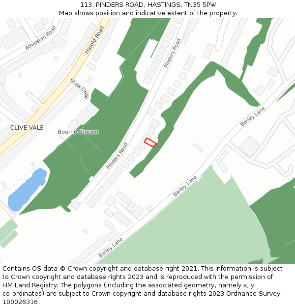 113, PINDERS ROAD, HASTINGS, TN35 5PW: Location map and indicative extent of plot