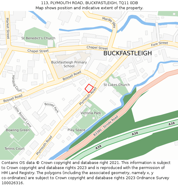 113, PLYMOUTH ROAD, BUCKFASTLEIGH, TQ11 0DB: Location map and indicative extent of plot
